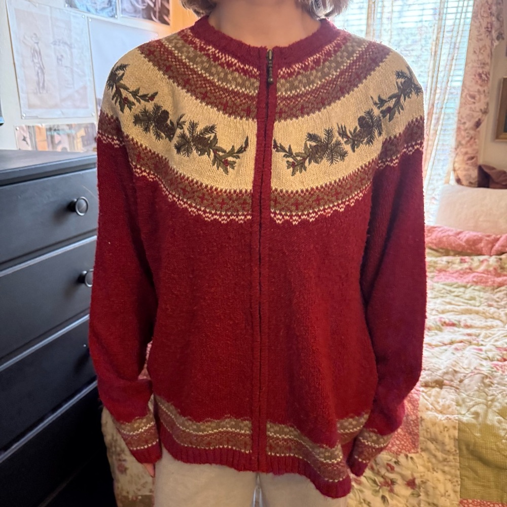 Croft and Barrow Vintage Christmas Red Green and White Holiday Sweater 1X